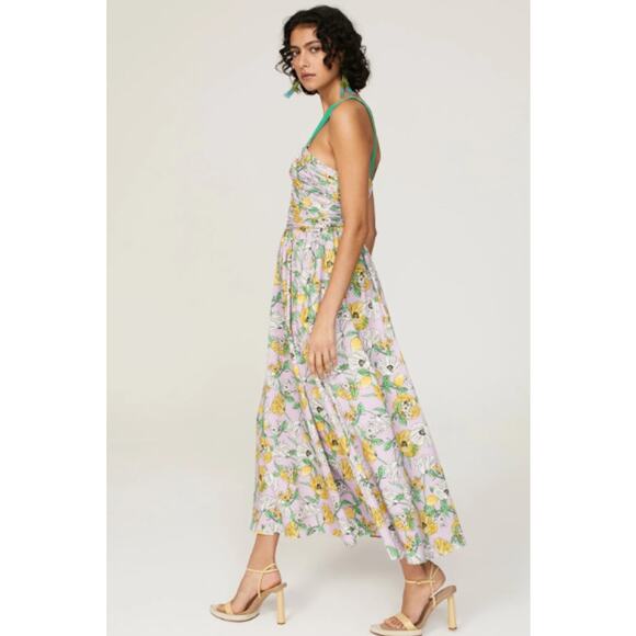 AMUR Leone Floral V Neck Sleeveless Midi Dress Purple Womens Size 4 Garden - Picture 3 of 16